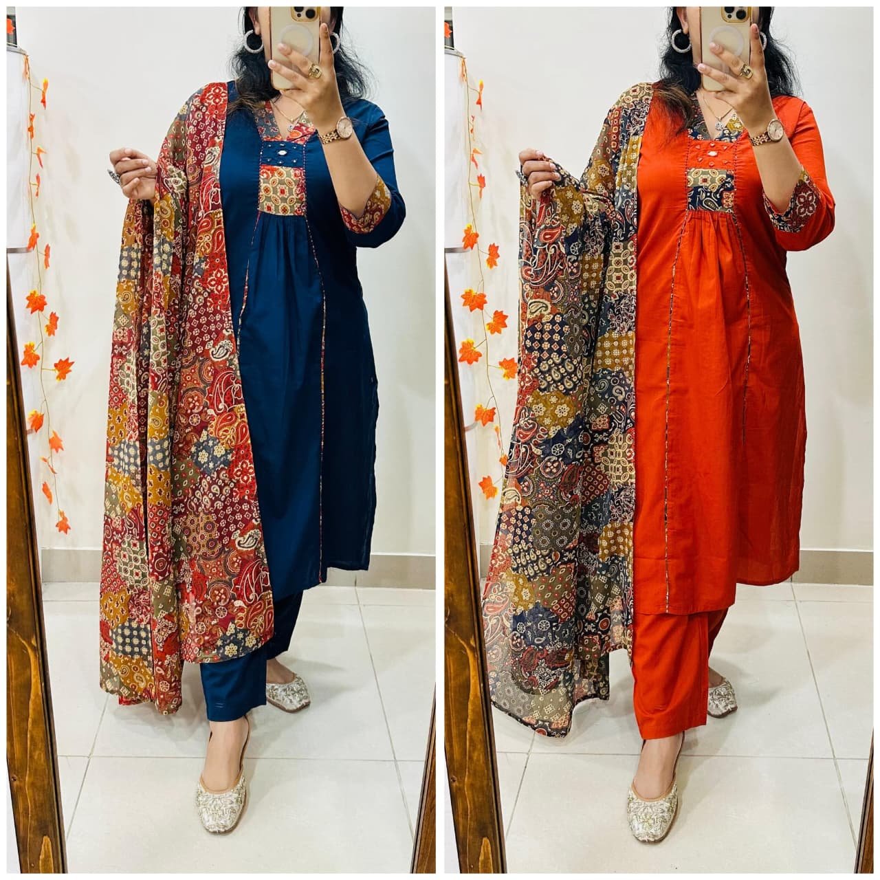 Mirror Work Cotton Suit with Kalamkari Dupatta